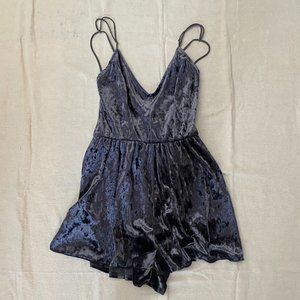 LA Hearts Crushed Blue Velvet Romper